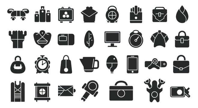 Silhouette Icons Set: Business, Travel, Home & Technology Objects