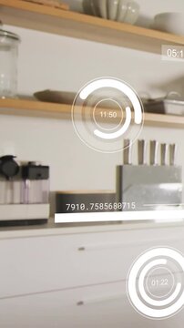 Vertical video: Camera starting sweep as UI timers and bars updating to show kitchen readouts