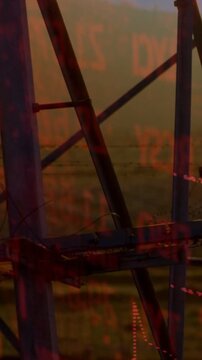 Vertical video: Cam panning sensor driving overlay rising over tower arrow moving fading for tech