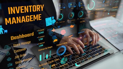 Inventory management dashboard showing supply chain performance, stock levels, order cycle times,...