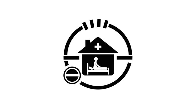 Home Isolation Icon: Sick Person in Bed, Medical Cross, No Entry Symbol, Quarantine Concept