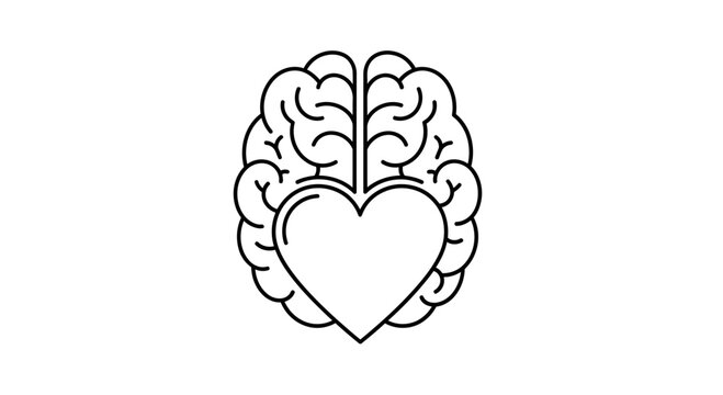 Heart and Brain Icon: Love and Logic, Emotion and Reason, Mental Health, Psychology