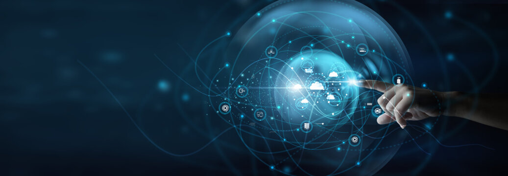 IT administrator holding server interface. Hosting provides secure servers and infrastructure to run websites, applications, and digital platforms.