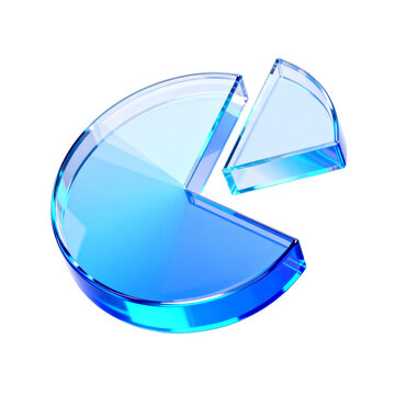 [Transparent Background PNG]3D Blue Glass Pie Chart with Slice