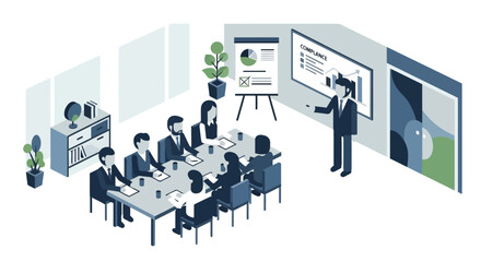 Obraz premium Business Meeting Presentation with Team Collaboration and Data Analysis.