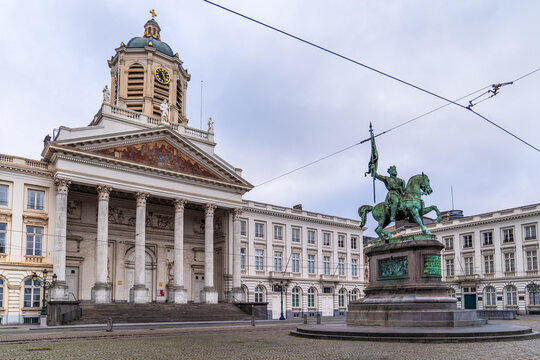 Church of St. James on Coudenberg and Godfrey of Bouillon Statue in Brussels