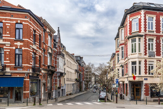 Typical Architecture and Residential Street in Brussels, Belgium