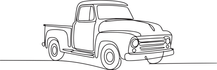 Vintage old truck continuous single line drawing. one line art icon drawing vector © mst