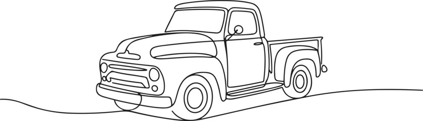 Vintage old truck continuous single line drawing. one line art icon drawing vector © mst