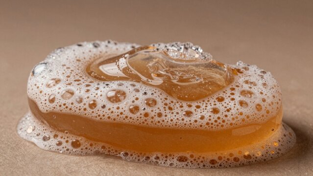 High-resolution soap bubble beige surface shape heart smooth cylindrical glossy texture filled golden-orange l