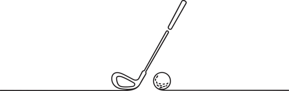 Golf club and ball simple one line drawing in clean minimalist outline vector illustration. one line Icon drawing