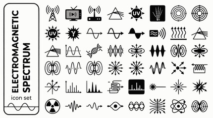 Electromagnetic Spectrum Bold Line Icons-Radio Wave Microwave Infrared Visible Light UV Xray Gamma Wavelength Photon-20 Spectrum Icon Set Vector - EM Spectrum Icons