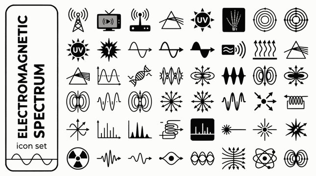 Electromagnetic Spectrum Bold Line Icons-Radio Wave Microwave Infrared Visible Light UV Xray Gamma Wavelength Photon-20 Spectrum Icon Set Vector - EM Spectrum Icons