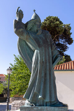Grgur Ninski statue, medieval Bishop of Nin, next to 6th century St. Anselm&rsquo;s Church, Nin, Croatia, Dalmatia