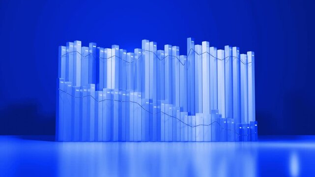 Economic Crisis Graph with Falling Bars Abstract Infographic Recession Concept 3D Blue Chart Loop 4K