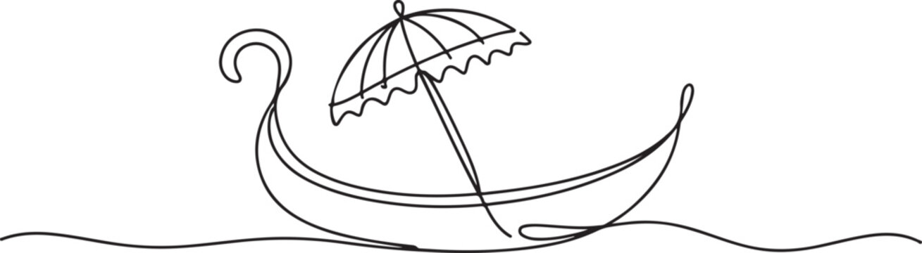 A boat with an umbrella. Onam one-line drawing. one line Icon drawing