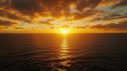 Obraz premium Golden ocean sunset with tranquil water reflection