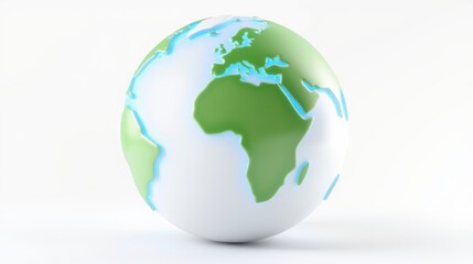 Fototapeta premium Stylized globe showing continents, oceans. Green landmasses contrast white background, blue water outlines. Simple, clean presentation.
