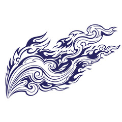 Fototapeta premium Dark blue tribal flame with flowing curved lines and sharp pointed edges isolated on a white background