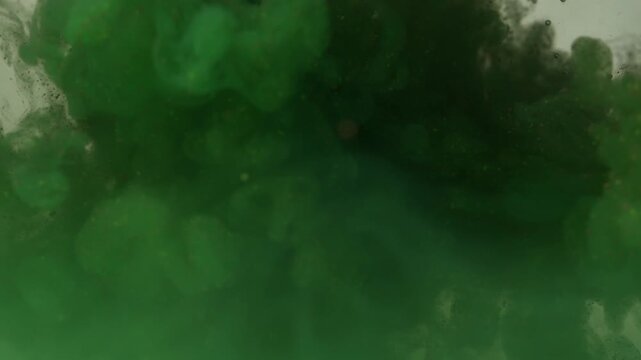 Green paint cloud spreading in water on a white background. Premium marketing concept for overlay effects, creative branding, banner and advertising layout design, ecology, beauty, and fashion.