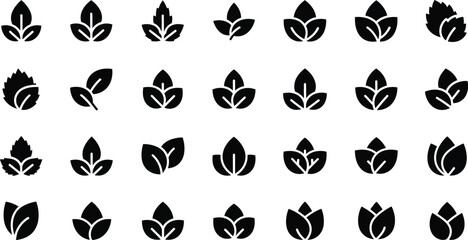 Obraz premium Collection of black silhouette leaf icons a botanical design for graphic projects