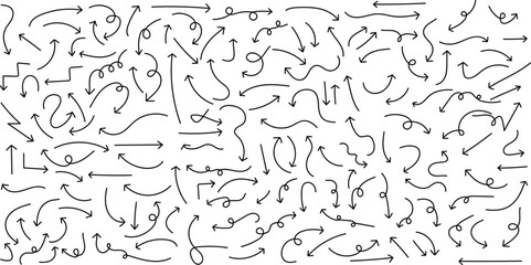 Fototapeta premium hand drawn Abstract black and white line art chaotic arrows and curves