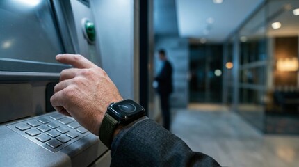 Professional Hand Tapping Smartwatch While Stand