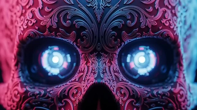 Glowing Eyes Sugar Skull Closeup.