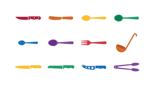 A steak knife, butter knife, dessert spoon, soup spoon, teaspoon, serving spoon, serving fork, ladle, carving knife, bread knife,