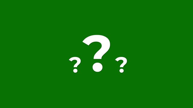 Question mark symbols animation with particles flying on green background, seamless loop motion graphics in 4K, alpha channel transparent version for asking, problem, and why concept
