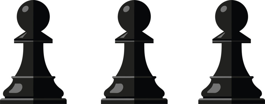 Black chess pawn icon set multiple view vector board game piece isolated on white