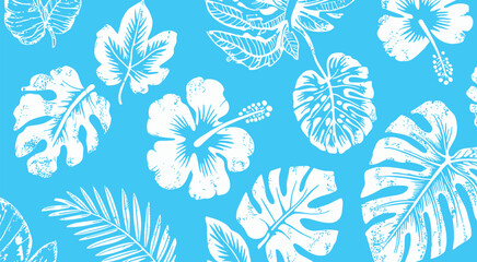 Aloha hibiscus brush stroke style seamless pattern, Hawaiian tropical floral vector background template with abstract nature flowers, exotic summer design, repeat pattern illustration © FUF KOO