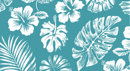 Aloha hibiscus brush stroke style seamless pattern, Hawaiian tropical floral vector background template with abstract nature flowers, exotic summer design, repeat pattern illustration © FUF KOO