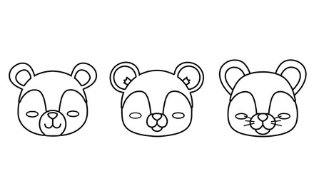 Fototapeta premium A minimalist vector illustration of three cute bear faces in different emotions