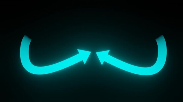 Cyan neon glowing curved arrows moving in infinity loop animation on dark background
