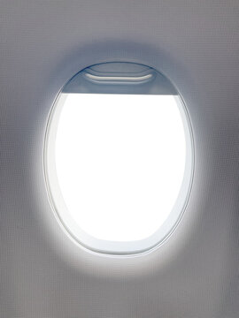 Airplane window with transparent plane outside view