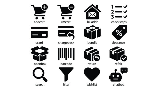 Black icons for ecommerce and shopping concepts