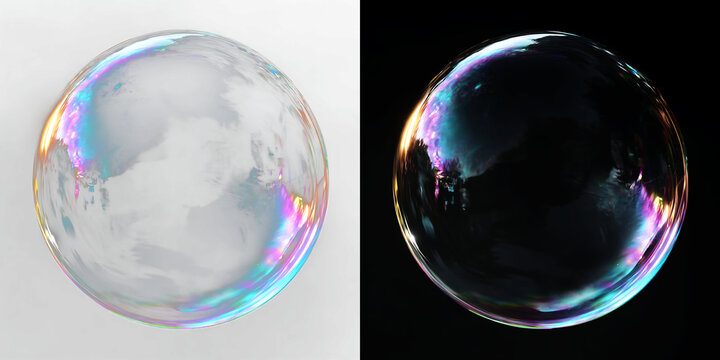 soap bubble with rainbow iridescent textures for creative design and overlays png