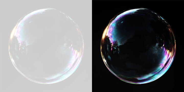 soap bubble with rainbow iridescent textures for creative design and overlays png