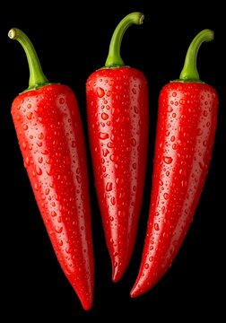 Fresh red chili peppers displayed against a dark background