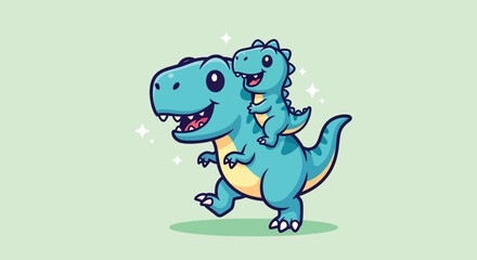 Cute cartoon parent and baby dinosaur illustration. © NFS Studio