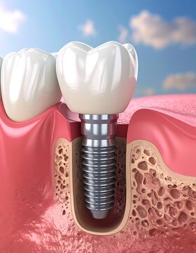 Dental implant with screw and teeth.