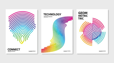 Fototapeta premium Set of abstract posters with colorful gradient lines modern geometric design for cover, flyer, banner, brochure, presentation, business card
