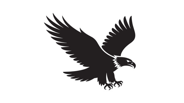 Bald eagle silhouette flying bird icon spread wings American wildlife symbol vector black isolated flat design illustration