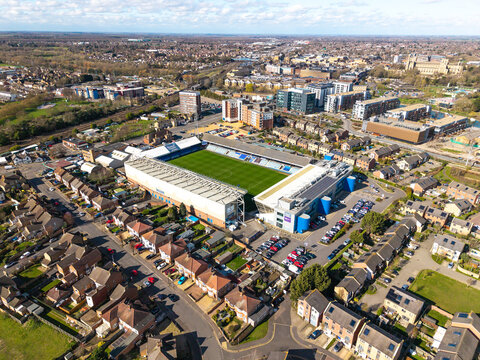 Aerial view above Peterborough football club