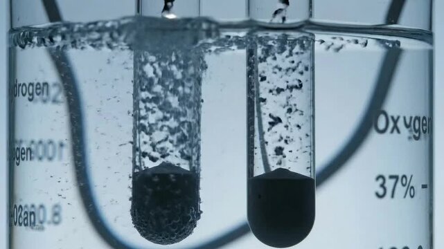 Experiment shows gas bubbles forming in test tubes under water at a lab