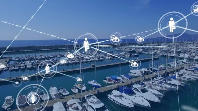 Animation of networks of connections with icons over port