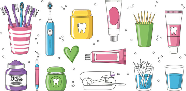 Comprehensive dental care set with toothbrushes electric brush toothpaste dental floss mouthwash and various oral hygiene accessories,