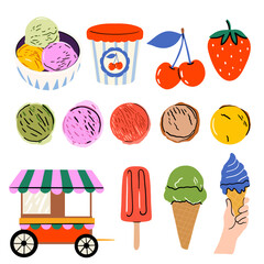 Summer Ice Cream Doodle Set with Cones Popsicles and Cart Hand Drawn © Anna