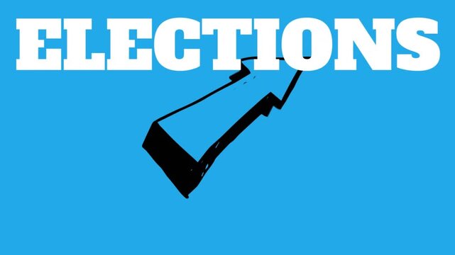 Animation of elections text over arrow on blue background